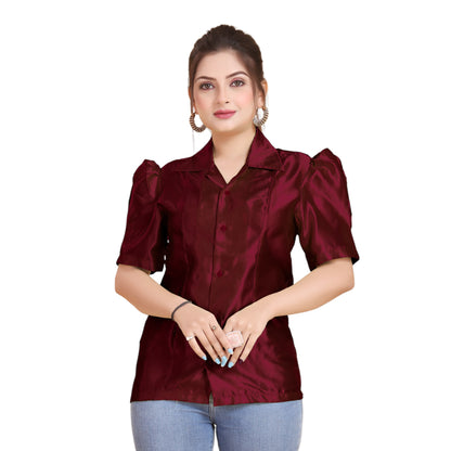 Satin Puff Sleeve Button Down Shirt  S80 - Regular size 2