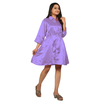 Satin Long Sleeve Button Down Long Shirt Dress S115 - Regular size 1