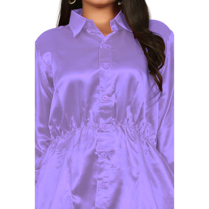 Satin Long Sleeve Button Down Long Shirt Dress S115 - Regular size 1