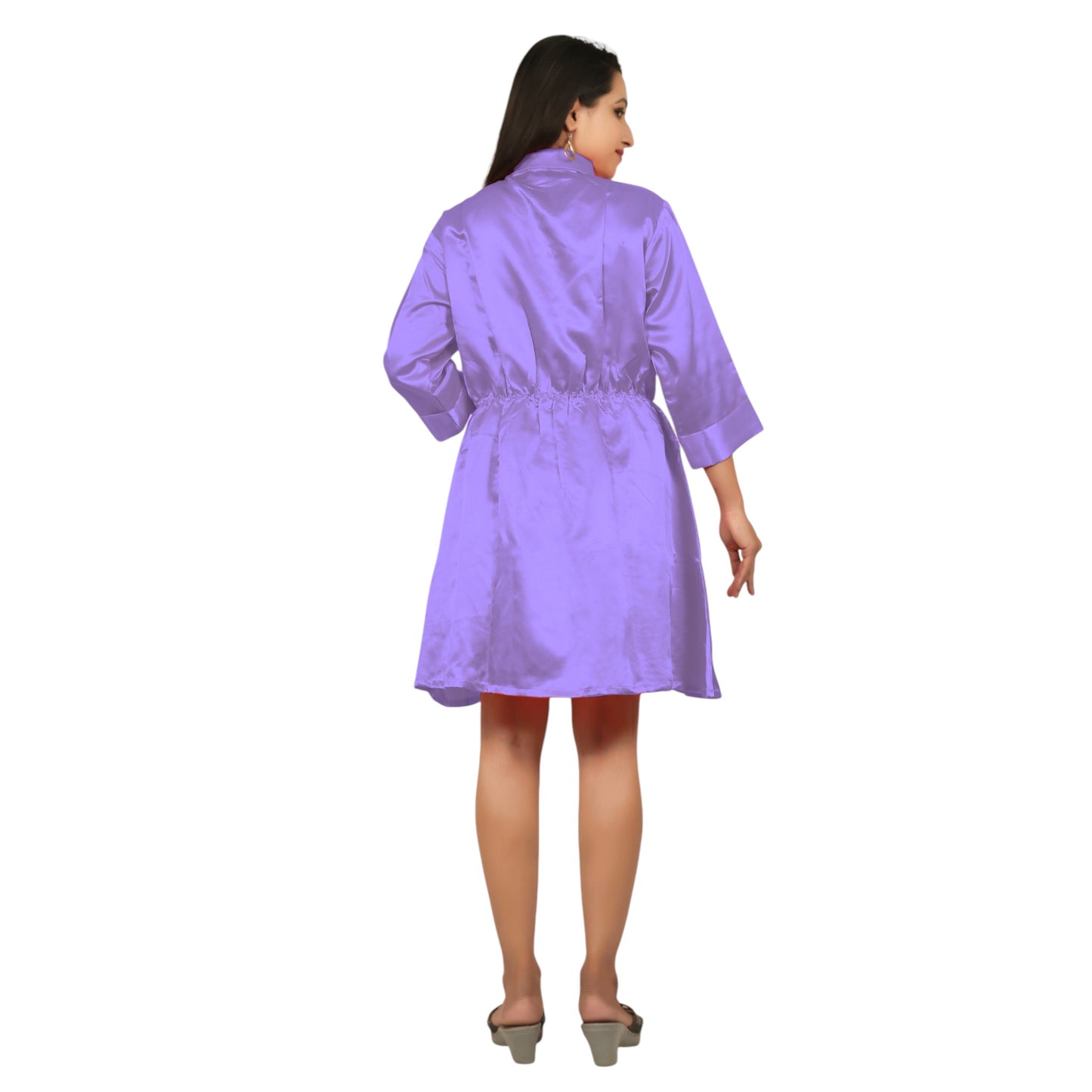 Satin Long Sleeve Button Down Long Shirt Dress S115 - Regular size 1