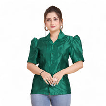 Satin Puff Sleeve Button Down Shirt  S80 - Regular size 2