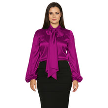 Satin Bow Neck Top | Long Sleeve Office Wear Blouse S-3XL | 41 Colors S120