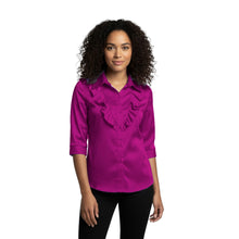 Purple Satin Vintage Style Shirt, classic 3/4 sleeve top.