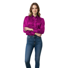 Purple Satin Vintage Style Shirt, classic elegant top S-3XL.