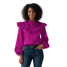 Pink Satin Long Sleeve Shirt, cute classic blouse.