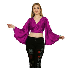 Purple Satin Ruffle Crop Top, rich color adjustable blouse.