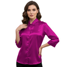 Satin Point Collar Button Down Shirt | 3/4 Sleeve Blouse S-3XL S91
