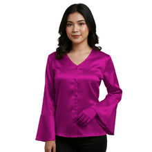 Satin Flare Sleeve Button Down Top | Dramatic Blouse S-3XL | 41 Colors S82