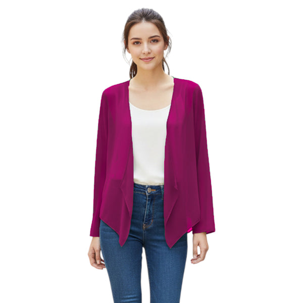Chiffon Long Sleeve Shrug | Sheer Bolero Cover-Up S-5XL | 30 Colors C49
