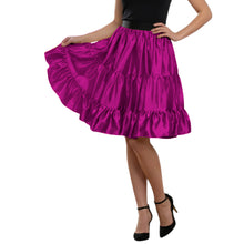 Red Satin 3-Layer Short Skirt, dramatic tiered ruffle mini.