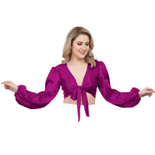 Purple Satin Ruffle Dance Top, rich color performance choli.