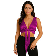 Purple Satin Sleeveless Ruffle Top, rich color performance choli.
