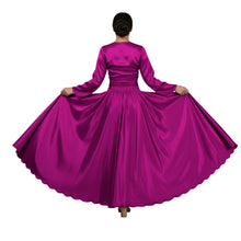 Brown Satin Belly Dance Costume, full sleeve top and circle skirt.