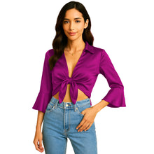 Satin Self Tie Cover Up Top | Adjustable Party Blouse S-3XL | 41 Colors S119