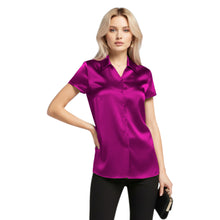 Satin Short Sleeve Button Down Shirt | Chic Blouse S-3XL | 41 Colors S118