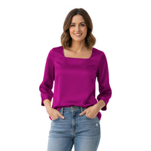Satin Square Neck Top | 3/4 Sleeve Chic Blouse S-3XL | 41 Colors S114