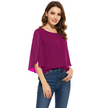 Chiffon Round Neck Top | Sheer Casual Blouse S-5XL | 30 Colors C52