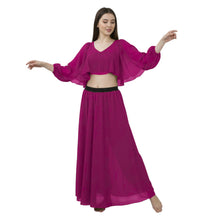 Royal Blue Belly Dance Outfit Set, elegant Half Circle Skirt and Ruffle Top.