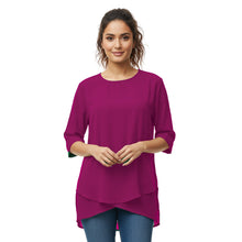 Chiffon Fancy Round Neck Top | Dressy Blouse S-5XL | 30 Colors C58