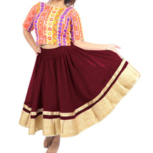 Chiffon Bollywood Dance Skirt | Gold Lace Border | S-5XL, 30 Colors C37
