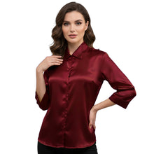 Satin Point Collar Button Down Shirt | 3/4 Sleeve Blouse S-3XL S91