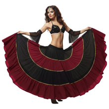 16 Yard 4-Tier Belly Dance 2-Color Skirt with Gold Trim | Tribal Fusion Gypsy C6