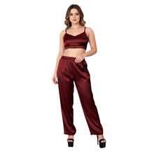 Red Satin Flowy Lounge Trousers, dramatic casual pants.