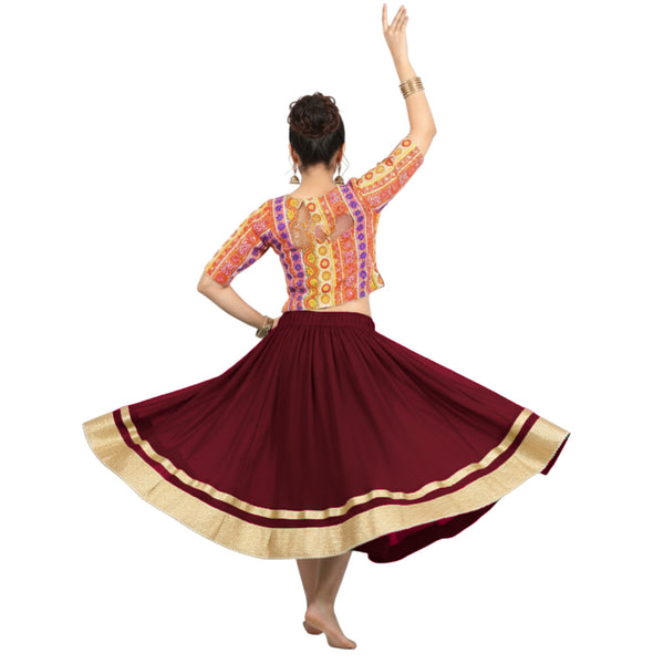 Chiffon Bollywood Dance Skirt | Gold Lace Border | S-5XL, 30 Colors C37