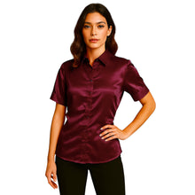 Satin Short Sleeve Button Down Shirt | Button Down Nightwear S-3XL | 41 Colors S107