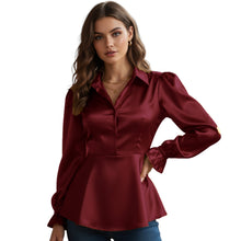 Satin Victorian Button-Down Shirt | Long Sleeve Blouse S-3XL S86
