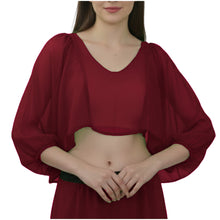 Fiery Red Full Flair Ruffle Sleeve Belly Dance Top, dramatic stretch fit dance top.