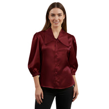 Satin Big Collar Button Down Shirt | Fancy 3/4 Sleeve Top S-3XL S89