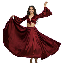 Satin Belly Dance Full Circle Skirt & Ruffle Top Set S-3XL | 41 Colors S76