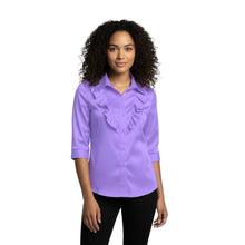 Royal Blue Satin Vintage Style Shirt, elegant evening top.