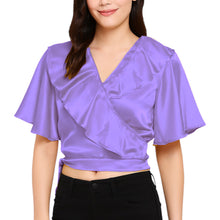 Satin Ruffle Self-Tie Top | Adjustable Crop Blouse S-3XL | 41 Colors S84