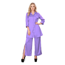 Purple Satin Shirt & Self Tie Palazzo, classic rich color set.