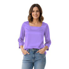 Satin Square Neck Top | 3/4 Sleeve Chic Blouse S-3XL | 41 Colors S114