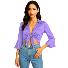 Satin Self Tie Cover Up Top | Adjustable Party Blouse S-3XL | 41 Colors S119