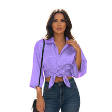 Satin Button Down Crop Top | High-Shine Shirt S-3XL | 41 Colors S116