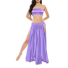 Satin Belly Dance Side Cut Skirt | Slit Flow Costume Plus Size | 41 Colors S1
