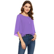 Chiffon Round Neck Top | Sheer Casual Blouse S-5XL | 30 Colors C52