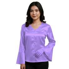 Satin Flare Sleeve Button Down Top | Dramatic Blouse S-3XL | 41 Colors S82