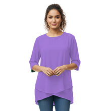 Chiffon Fancy Round Neck Top | Dressy Blouse S-5XL | 30 Colors C58