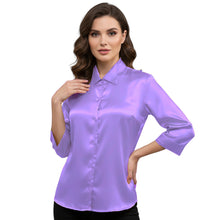 Satin Point Collar Button Down Shirt | 3/4 Sleeve Blouse S-3XL S91
