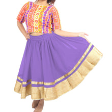 Chiffon Bollywood Dance Skirt | Gold Lace Border | S-5XL, 30 Colors C37