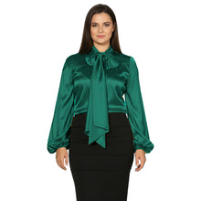 Satin Bow Neck Top | Long Sleeve Office Wear Blouse S-3XL | 41 Colors S120