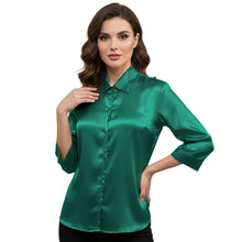 Satin Point Collar Button Down Shirt | 3/4 Sleeve Blouse S-3XL S91