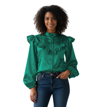 Royal Blue Satin Classic Shirt, elegant evening blouse.