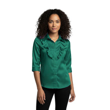 Salmon Satin 3/4 Sleeve Blouse, soft warm vintage shirt.