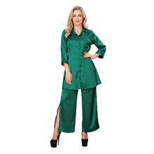 Red Satin Button Down Co-ord, dramatic evening two-piece.